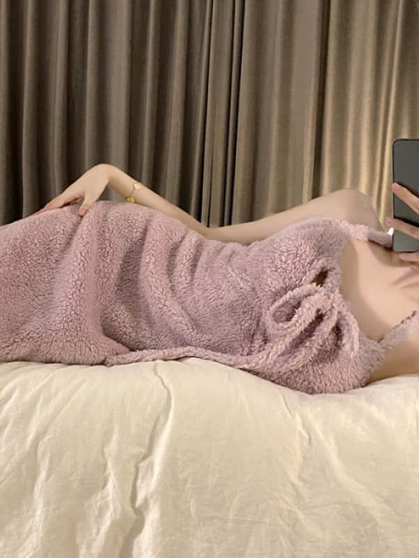 Coral Velvet Camisole Robe Set