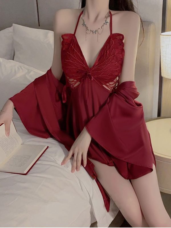 A Sexy and Charming Ice Silk Bow Robe Set