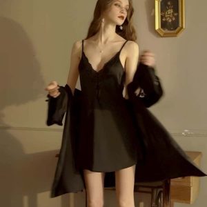 Indulge in unparalleled comfort and sophistication with our Lace Deep V Backless Camisole Robe Set.