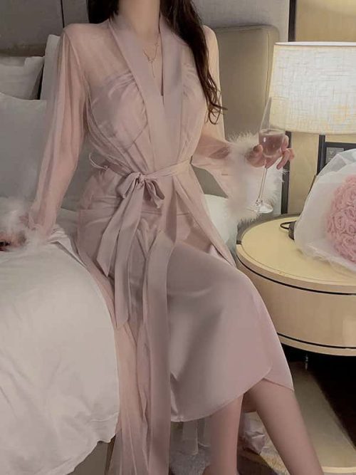 Indulge in the ultimate blend of luxury and comfort with our Satin Halter Robe Set.