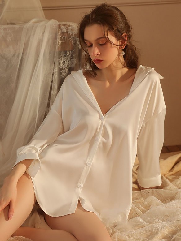 A moody Solid Color Satin Nightshirt.
