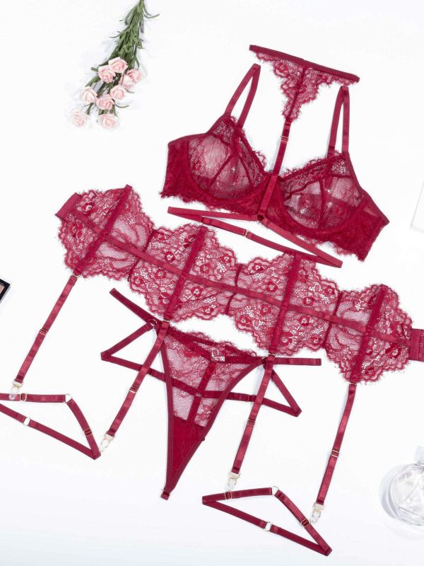 Indulge in luxury and elegance with our Eyelash Lace Five-Piece Lingerie Set, designed to make you feel beautiful and confident.