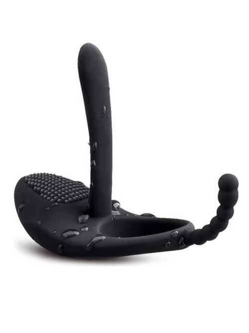 Black unisex vibrator designed for shared pleasure and satisfaction