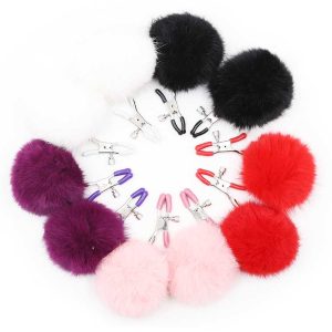 Fuzzy Ball Nipple Grips Elevate your sensual experiences with our Fuzzy Ball Nipple Grips, expertly crafted from luxurious feathers and featuring premium nickel-free hardware.