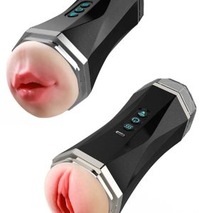 Double-ended black shell masturbator designed for versatile pleasure and shared experiences