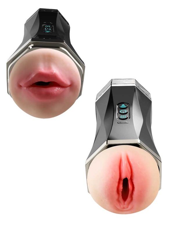 Double-ended black shell masturbator designed for versatile pleasure and shared experiences