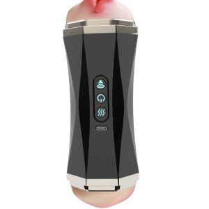 Double-ended black shell masturbator designed for versatile pleasure and shared experiences