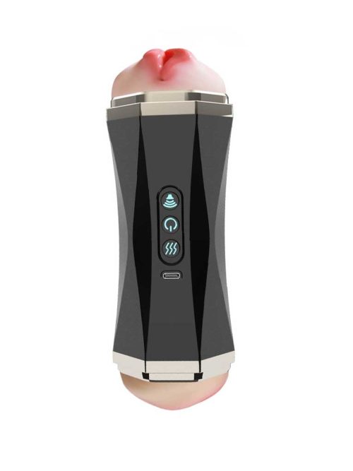 Double-ended black shell masturbator designed for versatile pleasure and shared experiences