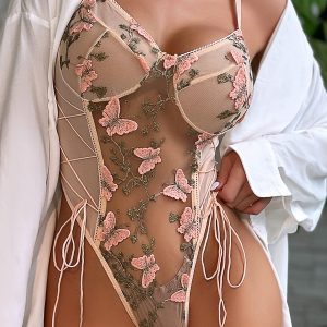 Indulge in the enchanting allure of the Butterfly See-through One-piece Lingerie.