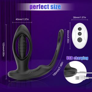Vibrating anal plug with a cock ring for enhanced pleasure and support