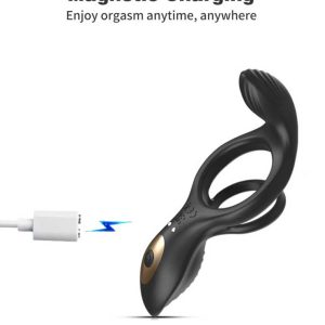 Black vibrating cock ring designed for enhanced pleasure and stamina