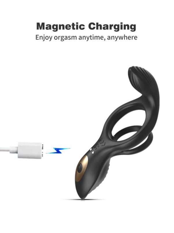 Black vibrating cock ring designed for enhanced pleasure and stamina