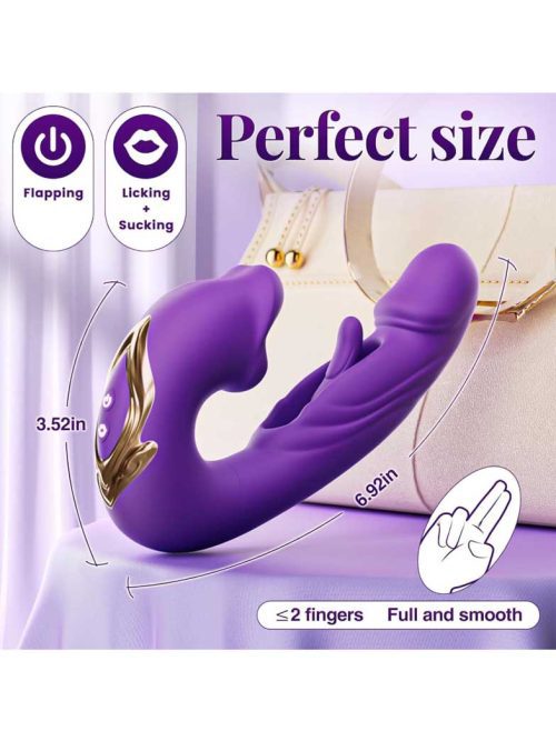 Dildo-shaped vibrator with licking and G-spot thrusting functions for multi-dimensional stimulation