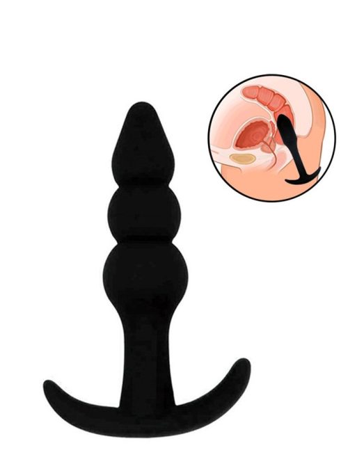 Black silicone anal plug with a smooth surface and tapered design for comfortable insertion