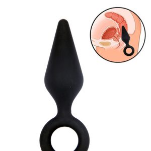 Black silicone anal plug with a smooth surface and tapered design for comfortable insertion