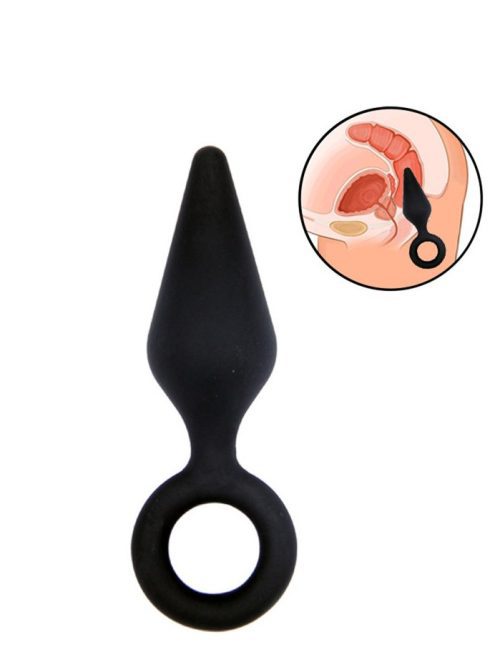 Black silicone anal plug with a smooth surface and tapered design for comfortable insertion
