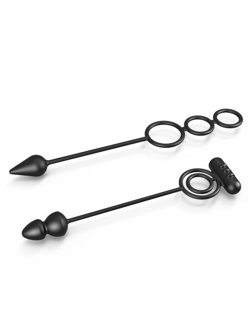 A black beaded anal plug, designed for gradual insertion and enhanced pleasure, featuring smooth beads for a delightful experience