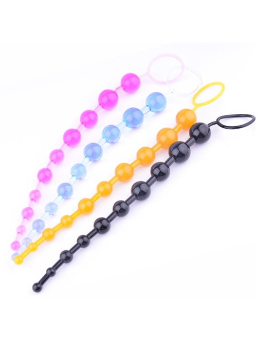 Explore new dimensions of pleasure with the Transparent Ten Bead Pull Bead Anal Plug.