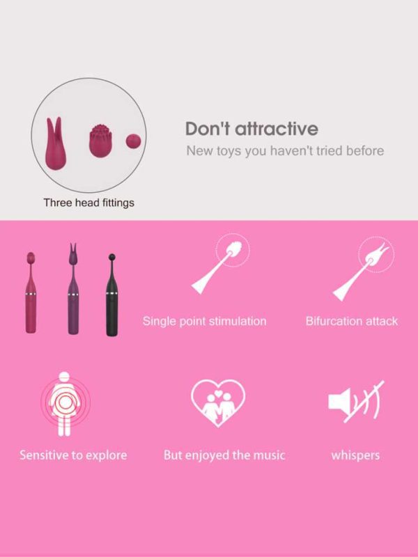 3-heads-Clitoral-Vibrator-03 A versatile clitoral vibrator featuring three interchangeable heads, allowing for customizable sensations and varied stimulation experiences