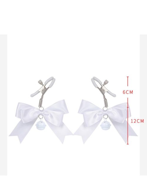 A pair of elegant nipple clips adorned with bows and bells, showcasing a stylish and playful design.