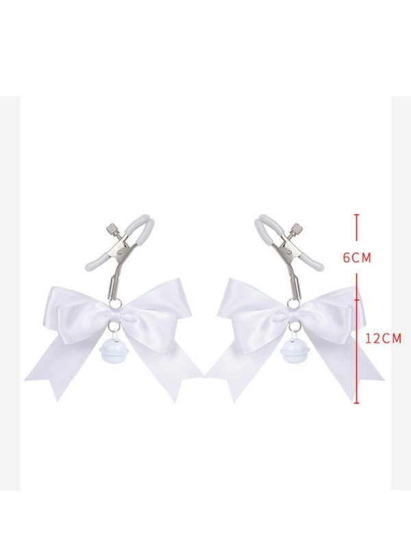 A pair of elegant nipple clips adorned with bows and bells, showcasing a stylish and playful design.