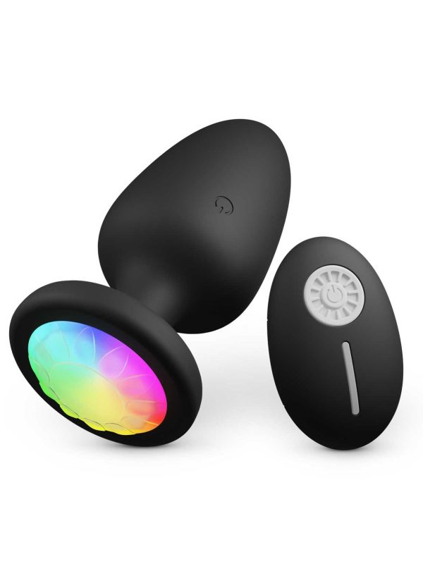 Vibrating anal plug with colorful LED lights, designed for enhanced pleasure and a visually stimulating experience