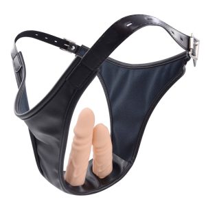 woman's strap-on harness Harness pants featuring dual dildos, designed for enhanced pleasure and creative exploration
