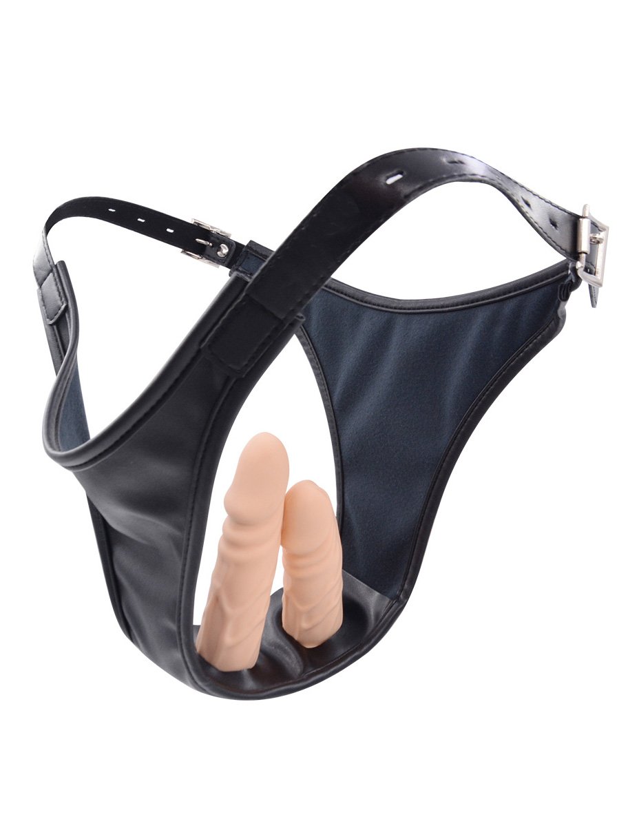 woman's strap-on harness Harness pants featuring dual dildos, designed for enhanced pleasure and creative exploration