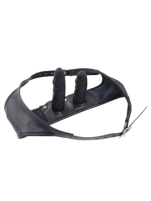 woman's strap-on harness Harness pants featuring dual dildos, designed for enhanced pleasure and creative exploration