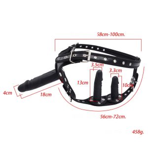 Black Strap-On harness with dildo designed for enhanced support and a bold aesthetic in intimate wear