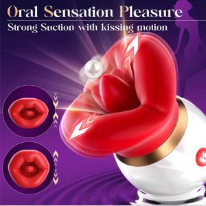 First-Kiss-Vibrator-04 Red vibrator shaped like luscious lips, combining playful design with powerful sensations for an enticing experience