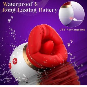 First-Kiss-Vibrator-05 Red vibrator shaped like luscious lips, combining playful design with powerful sensations for an enticing experience