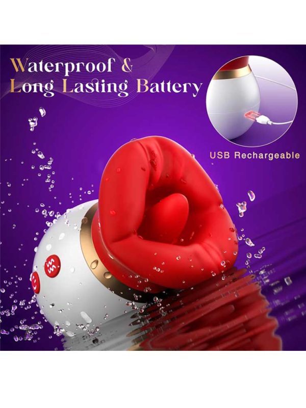 First-Kiss-Vibrator-05 Red vibrator shaped like luscious lips, combining playful design with powerful sensations for an enticing experience