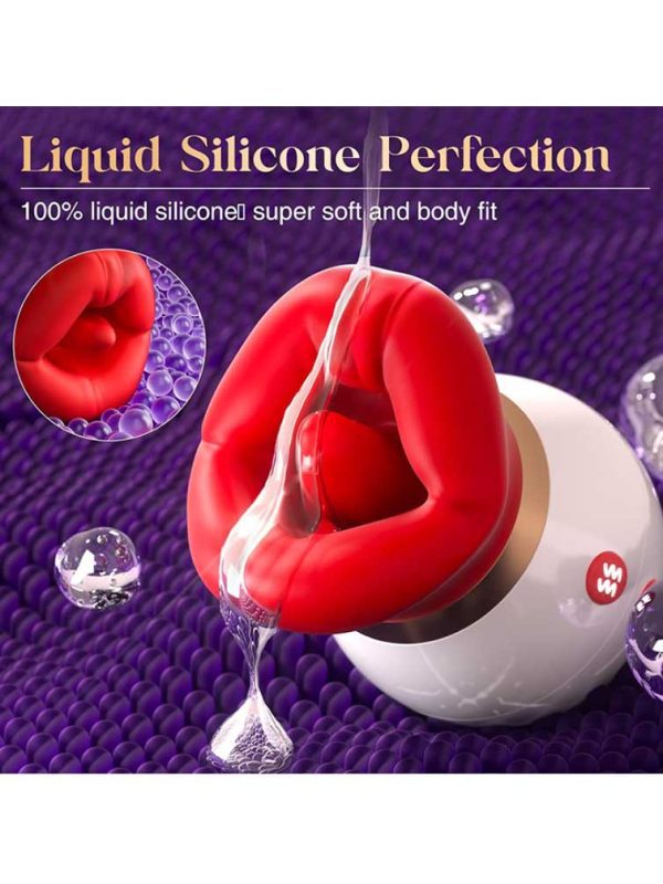 First-Kiss-Vibrator-06 Red vibrator shaped like luscious lips, combining playful design with powerful sensations for an enticing experience