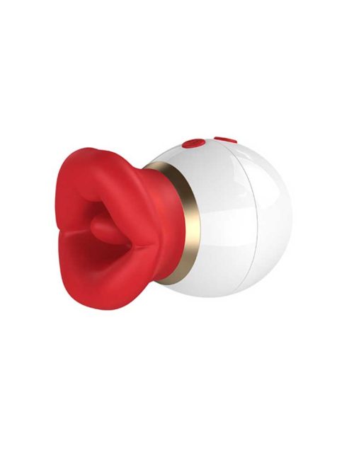 First-Kiss-Vibrator Red vibrator shaped like luscious lips, combining playful design with powerful sensations for an enticing experience