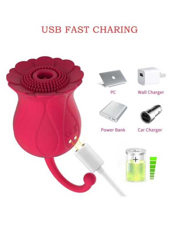 Flowers-Sucking-Vibrator-03 Rose-shaped vibrator, elegantly designed to combine beauty and pleasure, featuring soft contours for a delightful experience