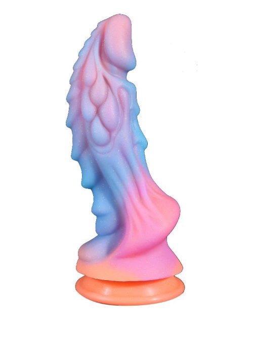 A glowing, uniquely shaped monster dildo designed for adventurous pleasure.