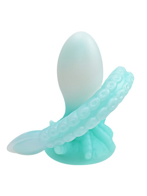 Unique glowing dildo design showcasing its smooth contours and vibrant luminescence