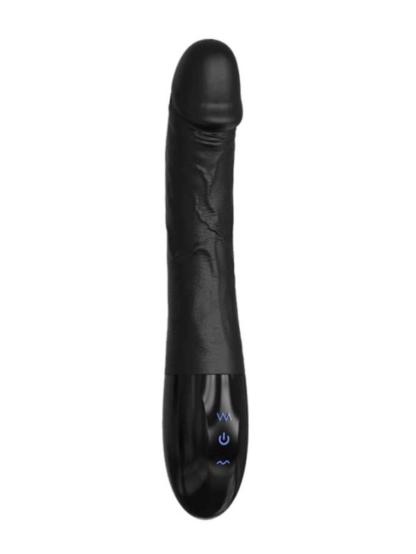 Good-Feeling-Vibrator A black dildo-shaped vibrator, designed for realistic sensations with smooth contours and powerful vibrations for enhanced pleasure