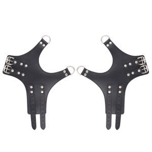 A pair of stylish hanging handcuffs made of stainless steel