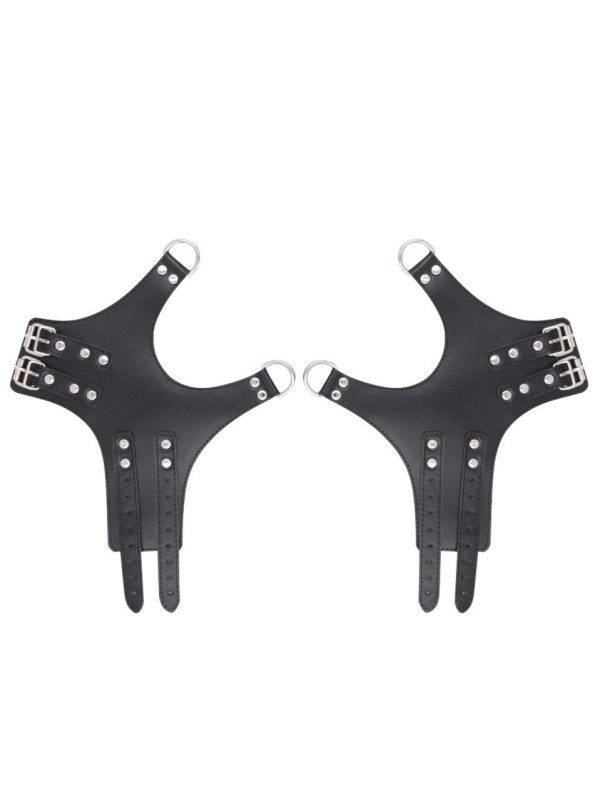 A pair of stylish hanging handcuffs made of stainless steel