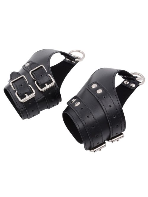 A pair of stylish hanging handcuffs made of stainless steel