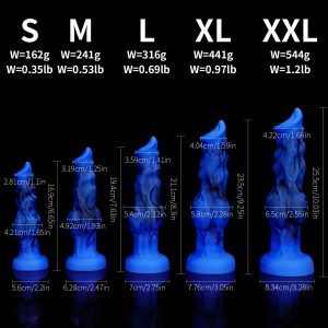 Blue silicone wolf dildo featuring a textured design