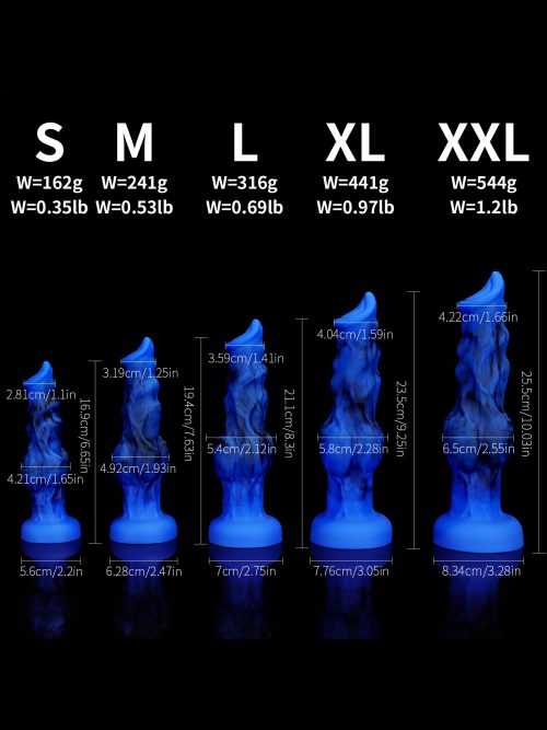 Blue silicone wolf dildo featuring a textured design