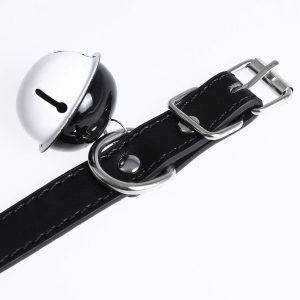Leather Collar featuring a black&white bell