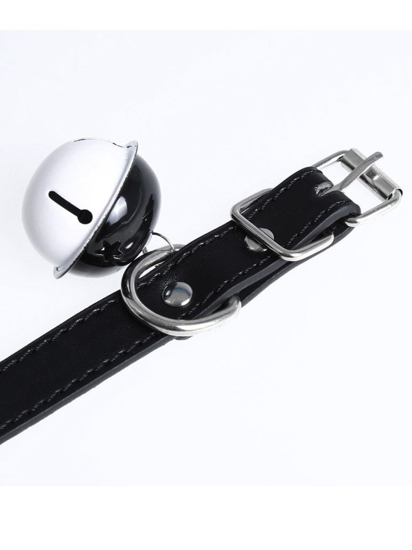Leather Collar featuring a black&white bell