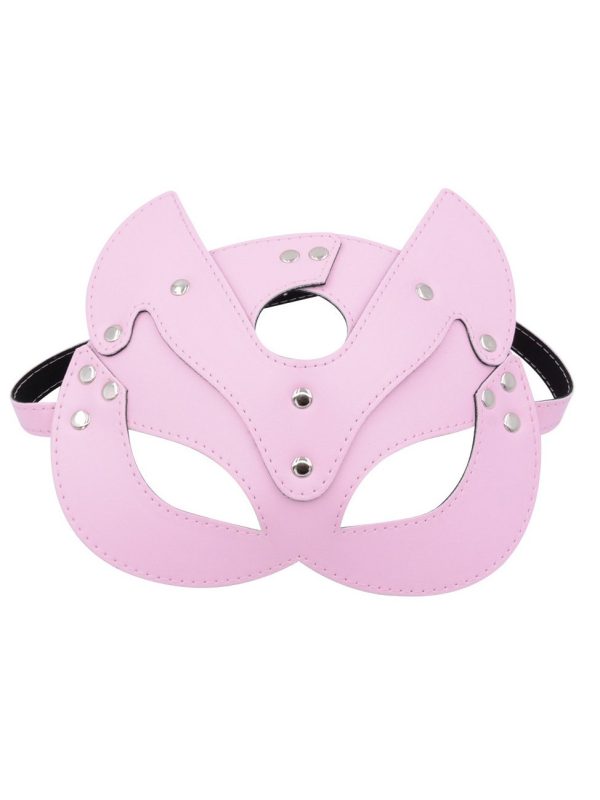 Leather-Fox-Mask-PINK Leather fox mask featuring intricate details and a playful design