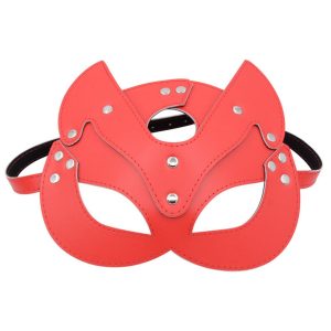 Leather-Fox-Mask-RED Leather fox mask featuring intricate details and a playful design