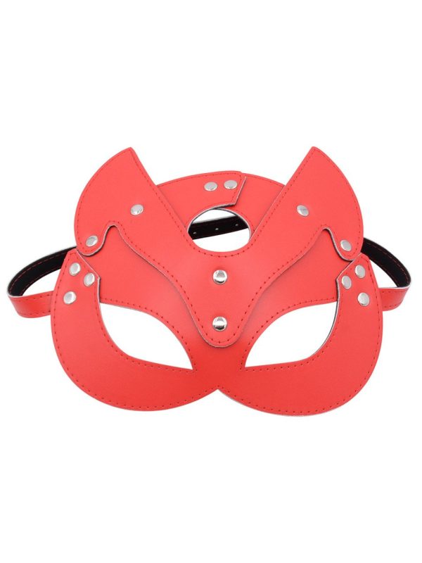 Leather-Fox-Mask-RED Leather fox mask featuring intricate details and a playful design
