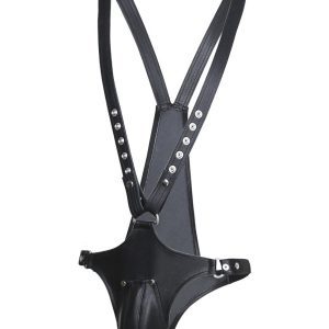 Black bondage pants featuring a provocative design with a focus on a bold and edgy aesthetic